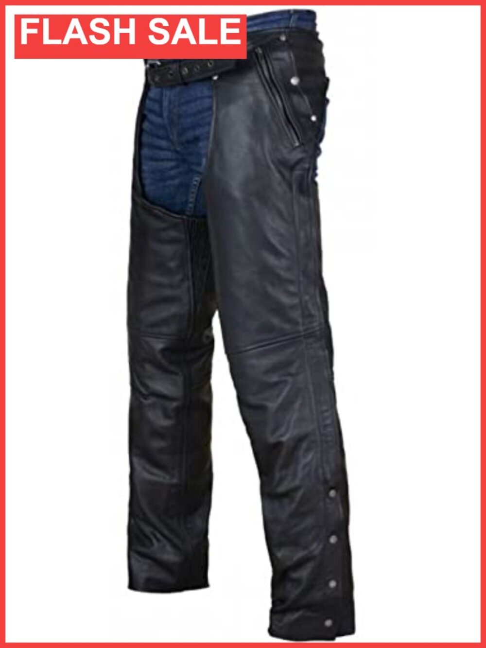 Naked Cowhide Leather Motorcycle Chaps Zip Out Liner Biker Riding Pants
